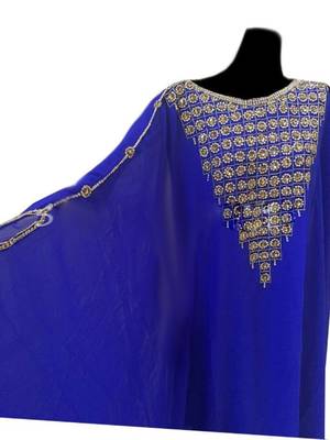Blue Georgette Farasha With Zari And Stone Work 2