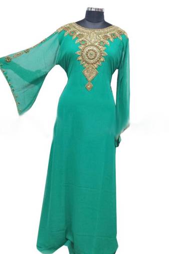 Sea Green Georgette Farasha With Zari And Stone Work