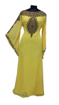 Yellow Georgette Farasha With Zari And Stone Work 1