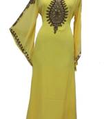 Yellow Georgette Farasha With Zari And Stone Work