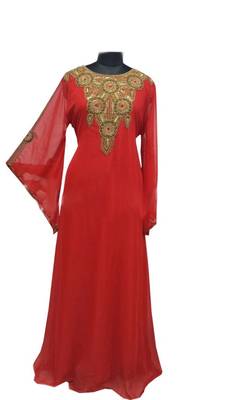 Red Georgette Farasha With Zari And Stone Work 1