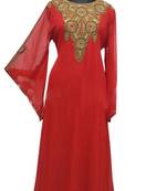 Red Georgette Farasha With Zari And Stone Work