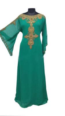 Green Georgette Farasha With Zari And Stone Work 1
