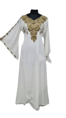 White Georgette Farasha With Zari And Stone Work 1
