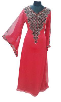 Peach Georgette Farasha With Zari And Stone Work 1