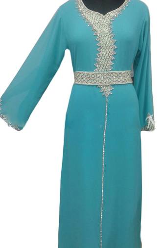 Firozi Georgette Farasha With Zari And Stone Work