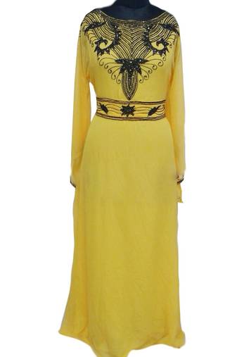 Yellow Georgette Farasha With Zari And Stone Work