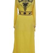 Yellow Georgette Farasha With Zari And Stone Work
