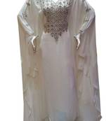 White Georgette Farasha With Zari And Stone Work