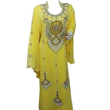 Yellow Georgette Farasha With Zari And Stone Work 1