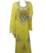 Yellow Georgette Farasha With Zari And Stone Work