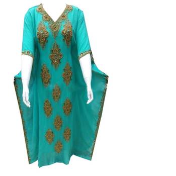 Green Georgette Farasha With Zari And Stone Work 1