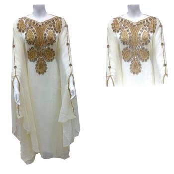 White Georgette Farasha With Zari And Stone Work 1
