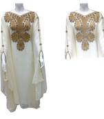 White Georgette Farasha With Zari And Stone Work
