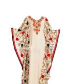 White Georgette Farasha With Machine Work Embroidery