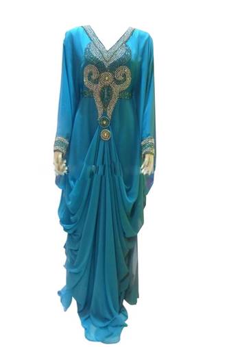 Firozi Georgette Farasha With Zari And Stone Work