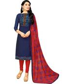 Blue & Red Chanderi Cotton Printed Women's Salwar Suit