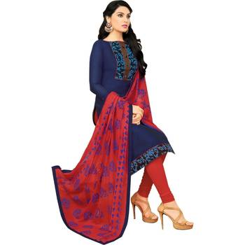 Blue & Red Chanderi Cotton Printed Women's Salwar Suit 5