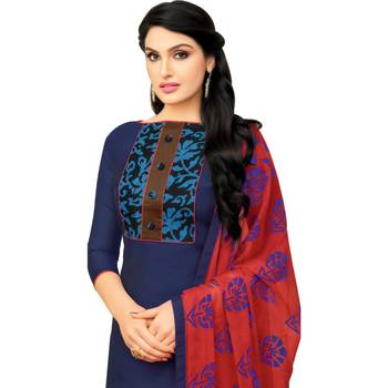 Blue & Red Chanderi Cotton Printed Women's Salwar Suit 6