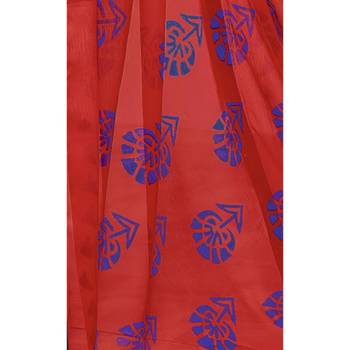 Blue & Red Chanderi Cotton Printed Women's Salwar Suit 8