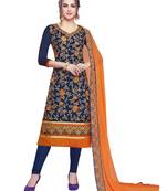 Navy-blue embroidered cotton salwar