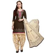 Brown embroidered cotton salwar