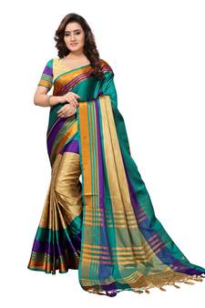 Multicolour Woven Art Silk Saree With Blouse