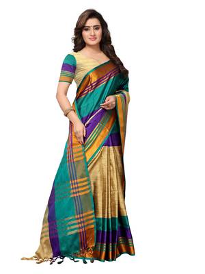Multicolour Woven Art Silk Saree With Blouse 3