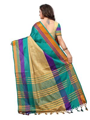 Multicolour Woven Art Silk Saree With Blouse 4