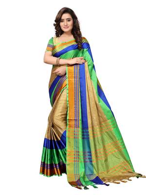 Multicolour  Woven Art Silk Saree With Blouse 1