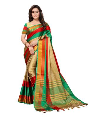 Beige woven art silk saree with blouse 1