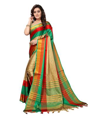 Beige woven art silk saree with blouse 2