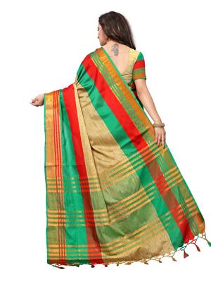 Beige woven art silk saree with blouse 4