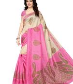 Pink with beige  printed art silk saree with blouse