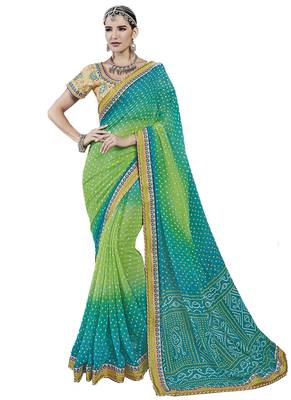 Sky blue embroidered georgette saree with blouse 1