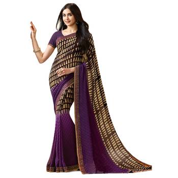 Purple printed georgette saree with blouse 1