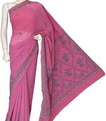 Onion Pink Embroidered Faux Georgette Saree With Blouse