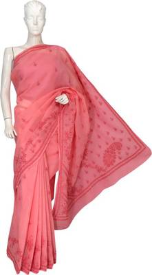 Peach Embroidered Cotton Saree With Blouse 1