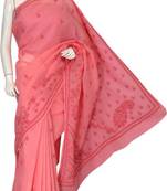 Peach Embroidered Cotton Saree With Blouse
