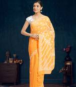 Ada Hand Embroidered Mustard Faux Georgette Lucknowi Chikankari Indian Women Saree With Blouse - A183596