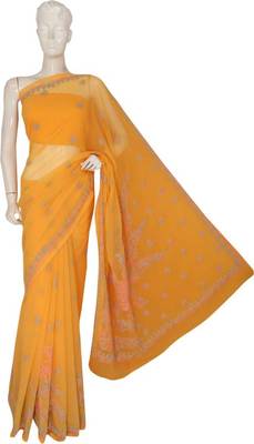 Yellow Embroidered Faux Georgette Saree With Blouse 1