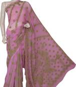 Pink Embroidered Faux Georgette Saree With Blouse