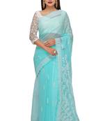 Ada Sea Green Hand Embroidered Faux Georgette Lucknowi Chikankari Women Saree With Blouse - A191628