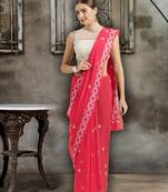 ADA Women Magenta Hand Embroidered Faux Georgette Lucknow Chikankari Saree With Blouse - A191496