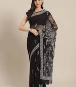Ada Black Hand Embroidered Faux Georgette Women Saree With Blouse - A129570