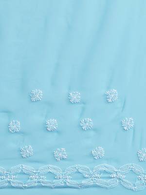 Blue Hand Embroidered Faux Georgette Women Lucknowi Chikankari Saree With Blouse 4