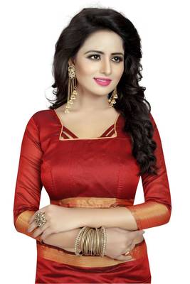 Red printed cotton silk saree with blouse 2