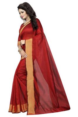 Red printed cotton silk saree with blouse 3