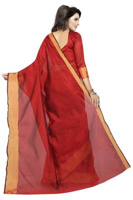 Red printed cotton silk saree with blouse 4