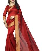 Red printed cotton silk saree with blouse